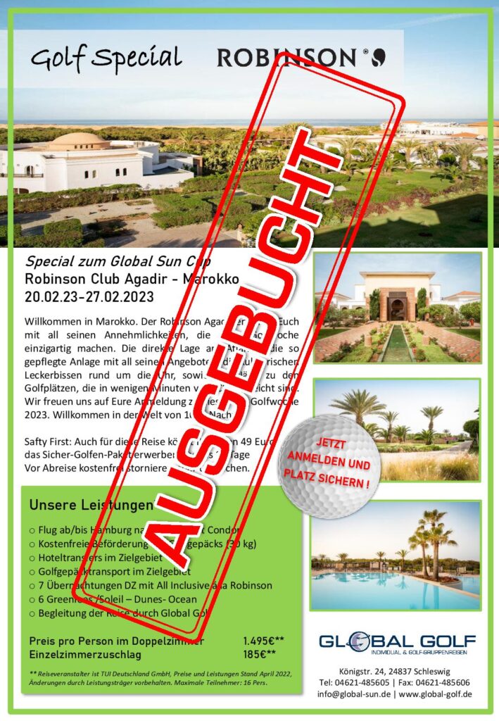 Global Golf Special: Robinson Club Agadir - Marokko vom 20.02.23 bis 27.02.2023 Ausgebucht