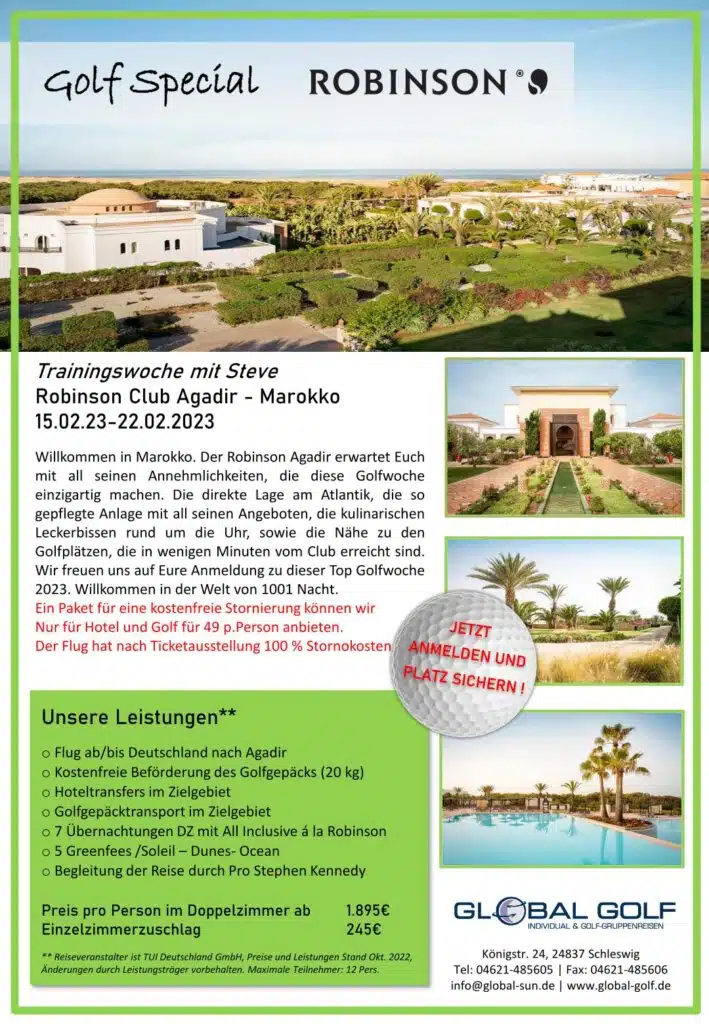 Global Golf Golfreise-Gruppe mit Pro nach Agadir, Marokko