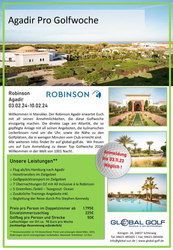 Hanse Golf Special 2024 Golf Golfreise-Gruppe mit Pro nach Agadir, Marokko 01