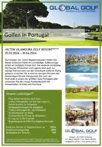 Golfgruppenreise mit Pro nach Portugal. Golfurlaub in Portugal, an der Algarve, im Hilton Vilamoura As Cascatas Golf Resort & Spa vom 25.03.2024 bis 01.04.2024