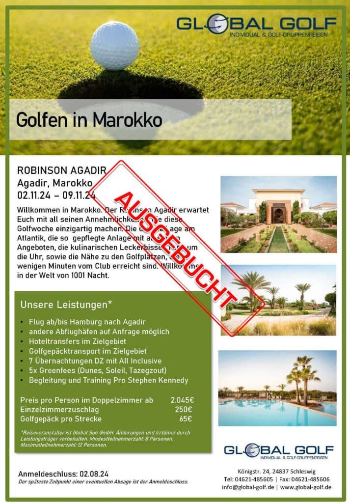 Golf-Gruppenreise Robinson Agadir, Marokko 021124 Ausgebucht