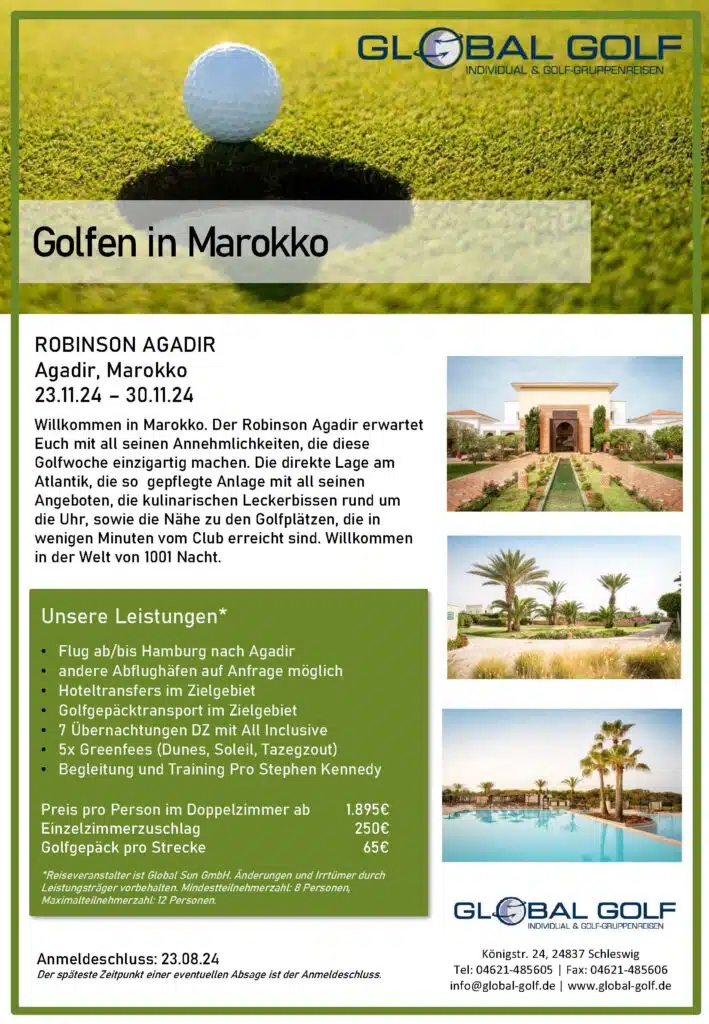 Golf Gruppenreise mit Pro Agadir, Marokko 241123