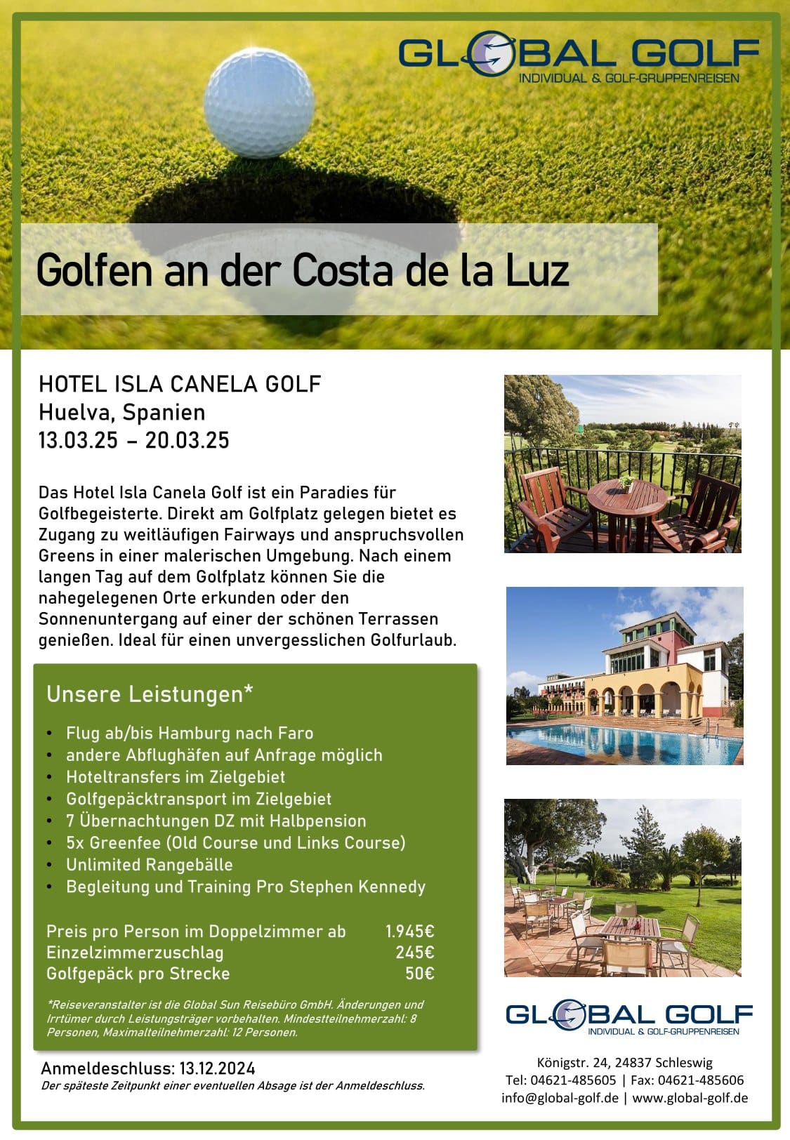 Golfgruppenreise mit Pro an die Costa de la Luz 13.03.25