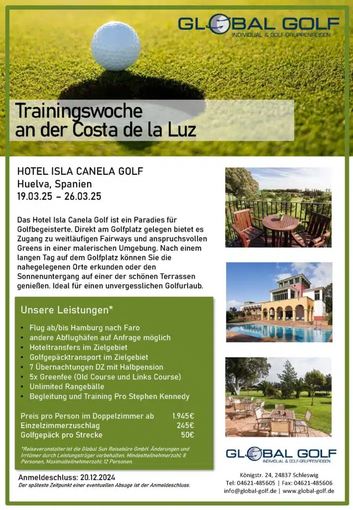 Golf-Trainingswoche Golf-Gruppenreise mit pro Isla Canela Golf 250320