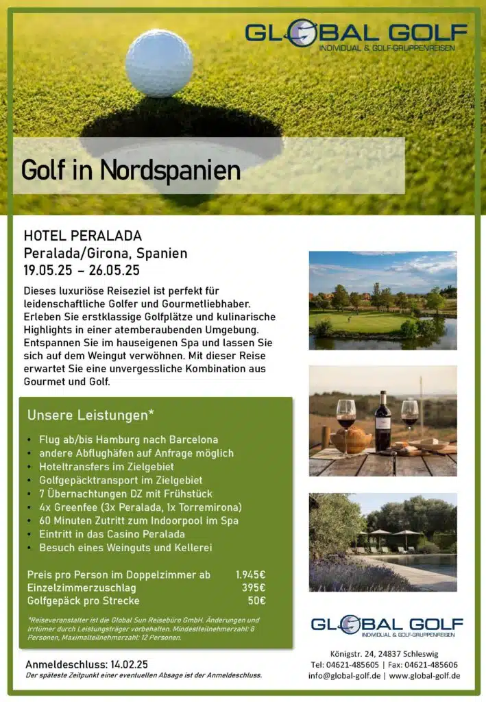 Golf Gourmet-Urlaub Peralada, Spanien 19.05.25