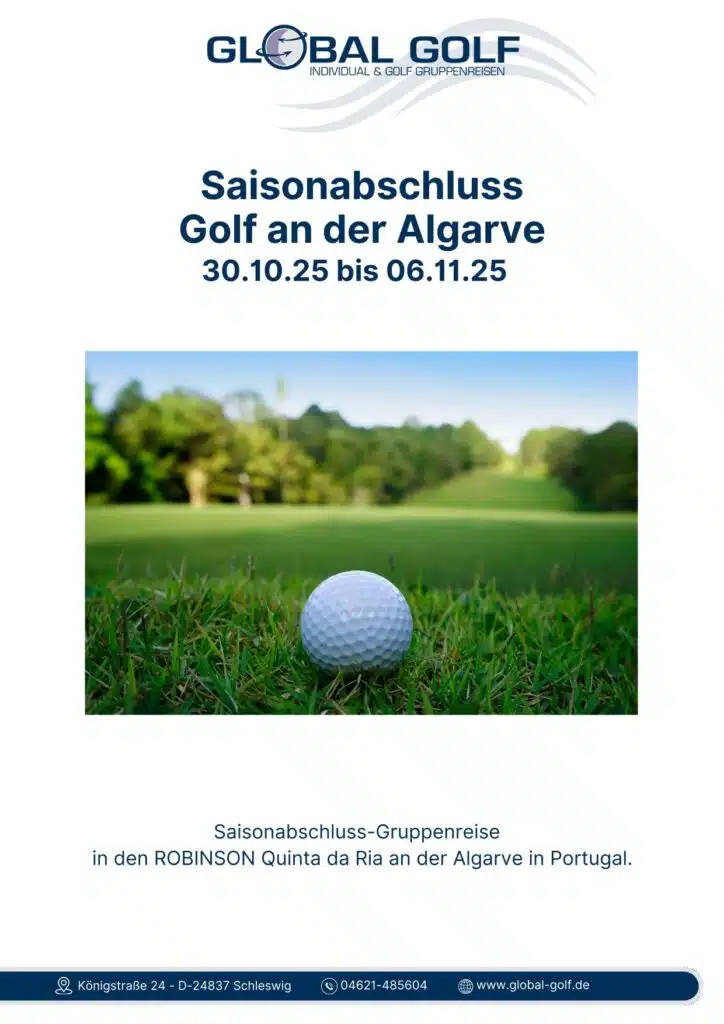 Golf-Gruppenreise zum Saisonschluss in den ROBINSON Quinta da Ria an der Algarve, Portugal. 5x Greenfees und All Incl. mit Global Golf Golfreisen & Golfurlaub.